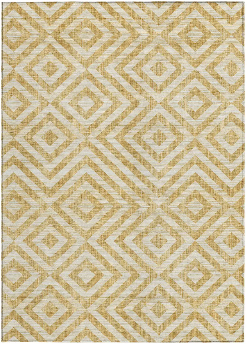 Gold Beige And Ivory Geometric Washable Indoor Outdoor Area Rug Photo 7