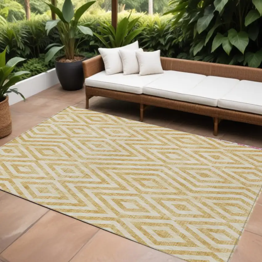 Gold Beige And Ivory Geometric Washable Indoor Outdoor Area Rug Photo 1