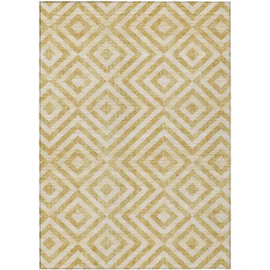 Gold Beige And Ivory Geometric Washable Indoor Outdoor Area Rug Photo 1
