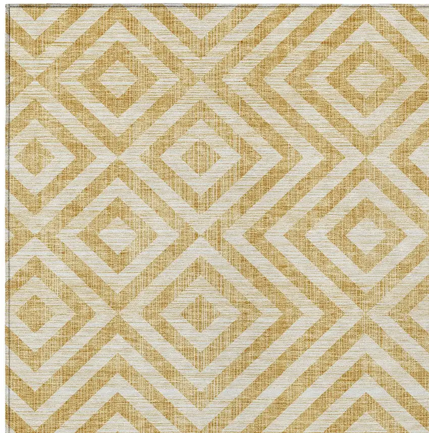 Gold Beige And Ivory Geometric Washable Indoor Outdoor Area Rug Photo 4