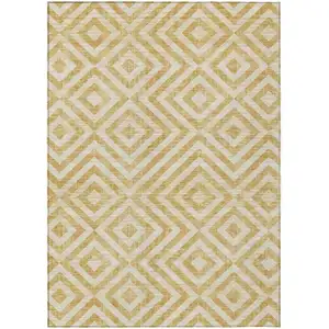 Photo of Gold Beige And Ivory Geometric Washable Indoor Outdoor Area Rug