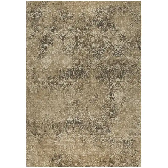 Gold Beige And Ivory New Zealand Lambs Wool Damask Hand Carved Handmade Area Rug Photo 1