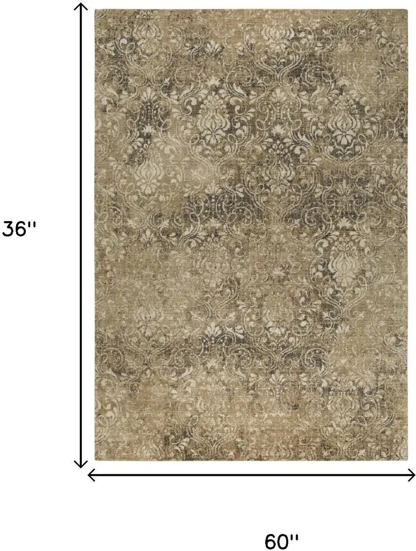 Gold Beige And Ivory New Zealand Lambs Wool Damask Hand Carved Handmade Area Rug Photo 6