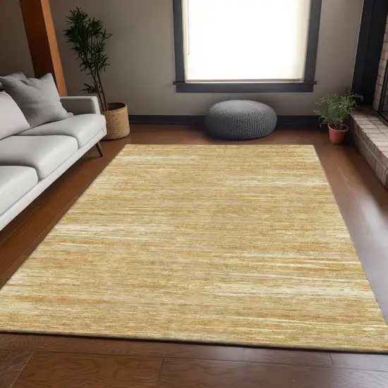 Gold Beige And Ivory Striped Washable Area Rug With UV Protection Photo 5