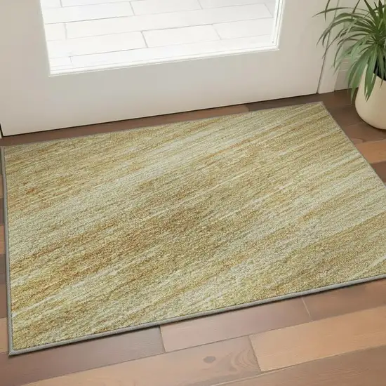 Gold Beige And Ivory Striped Washable Area Rug With UV Protection Photo 2