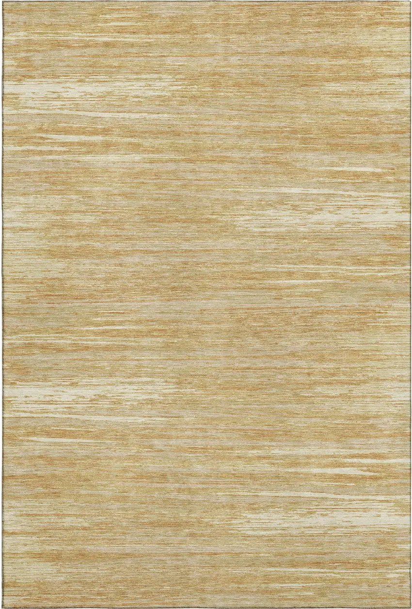 Gold Beige And Ivory Striped Washable Area Rug With UV Protection Photo 6