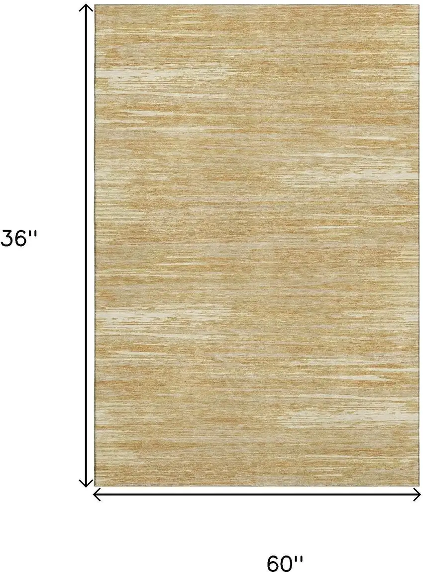 Gold Beige And Ivory Striped Washable Area Rug With UV Protection Photo 3