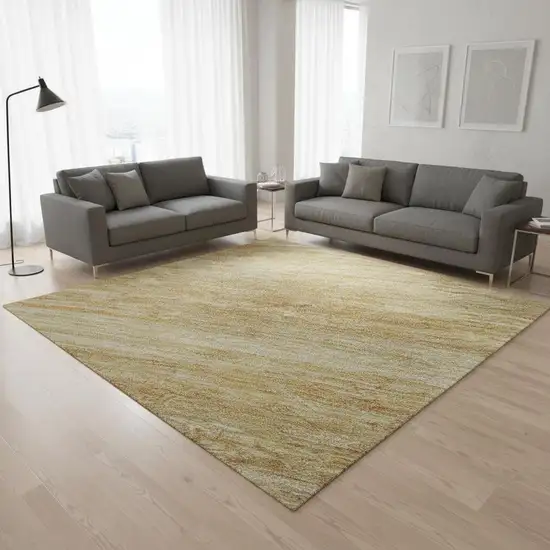 Gold Beige And Ivory Striped Washable Area Rug With UV Protection Photo 2