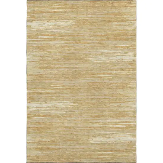 Gold Beige And Ivory Striped Washable Area Rug With UV Protection Photo 5