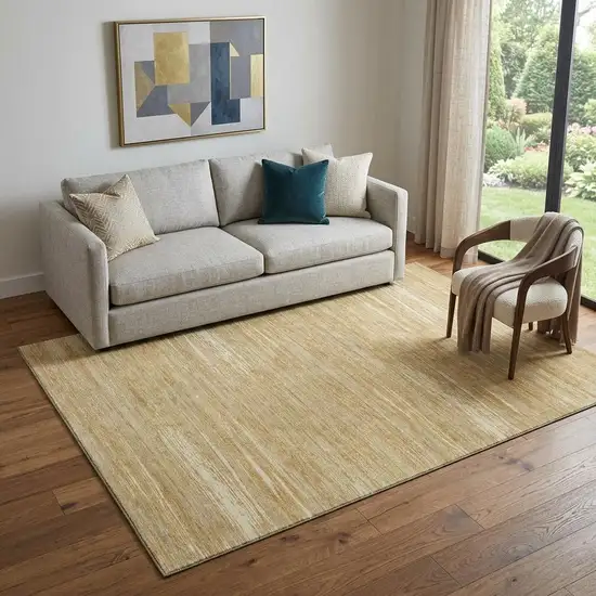 Gold Beige And Ivory Striped Washable Area Rug With UV Protection Photo 1