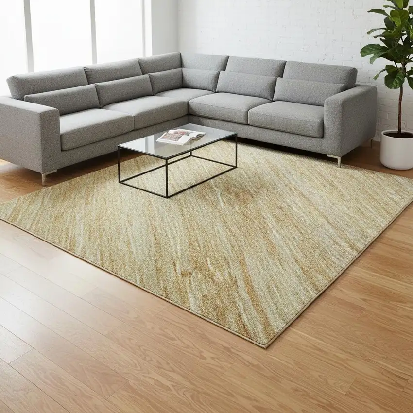 Gold Beige And Ivory Striped Washable Area Rug With UV Protection Photo 2