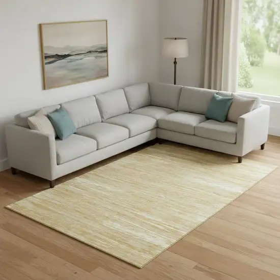 Gold Beige And Ivory Striped Washable Area Rug With UV Protection Photo 1