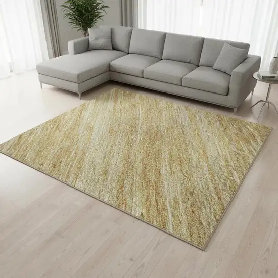 Gold Beige And Ivory Striped Washable Area Rug With UV Protection Photo 2