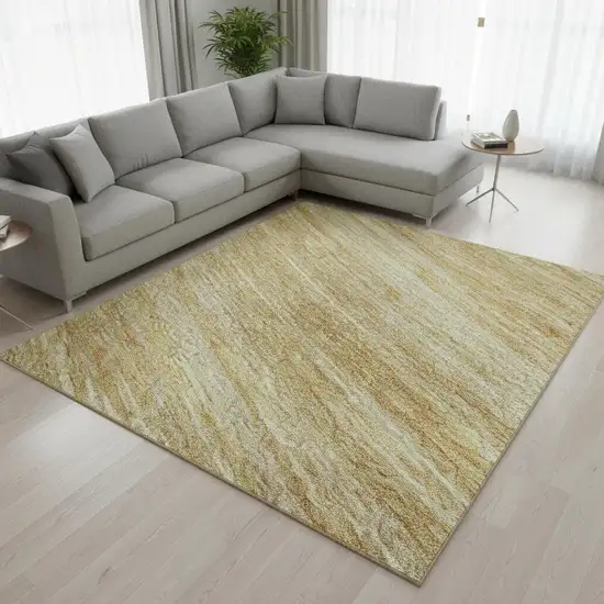 Gold Beige And Ivory Striped Washable Area Rug With UV Protection Photo 2