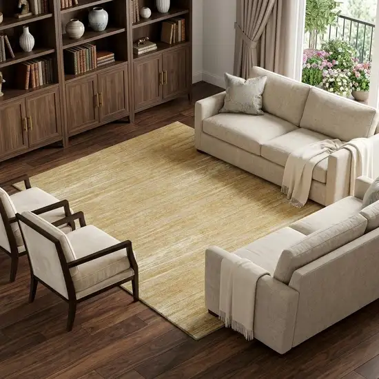 Gold Beige And Ivory Striped Washable Area Rug With UV Protection Photo 1
