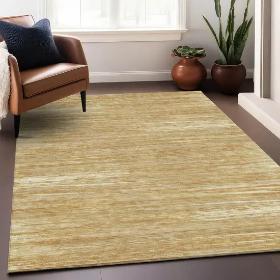 Gold Beige And Ivory Striped Washable Area Rug With UV Protection Photo 4