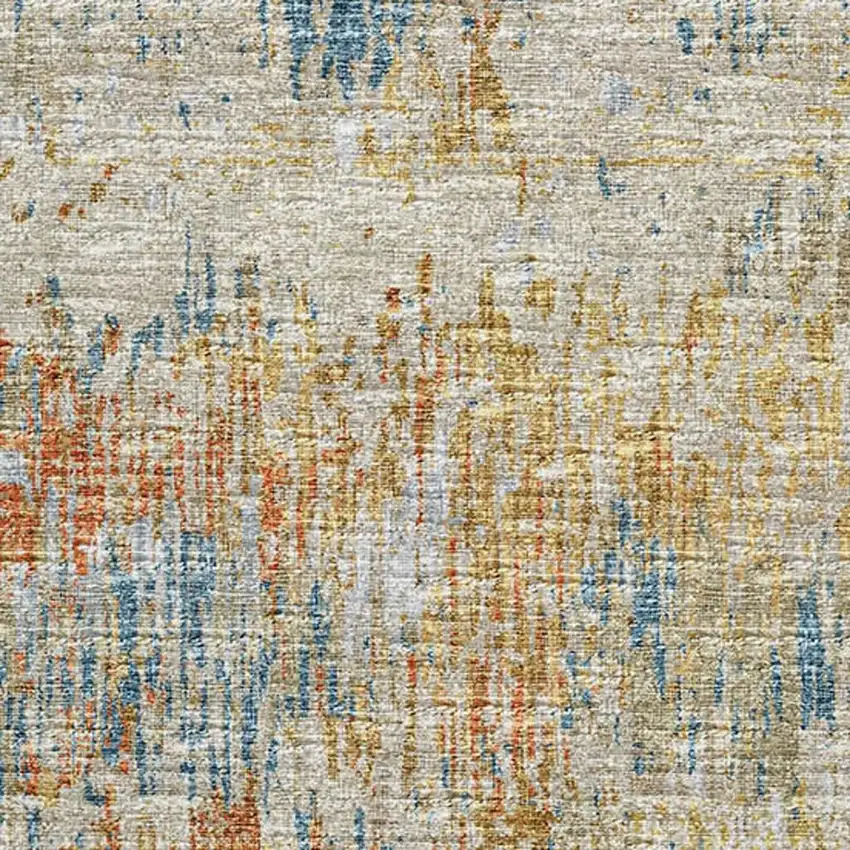 Gold Beige And Orange Abstract Washable Indoor Outdoor Area Rug Photo 5