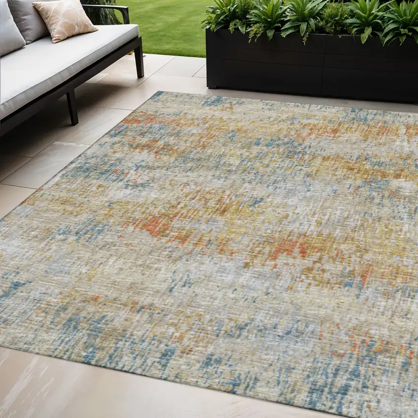Gold Beige And Orange Abstract Washable Indoor Outdoor Area Rug Photo 1