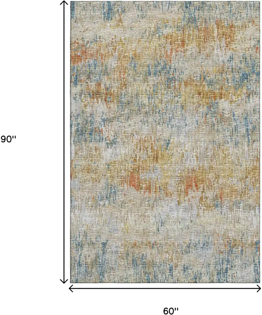 Gold Beige And Orange Abstract Washable Indoor Outdoor Area Rug Photo 9