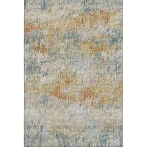 Photo of Gold Beige And Orange Abstract Washable Indoor Outdoor Area Rug