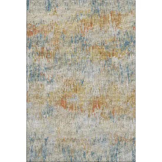 Gold Beige And Orange Abstract Washable Indoor Outdoor Area Rug Photo 1