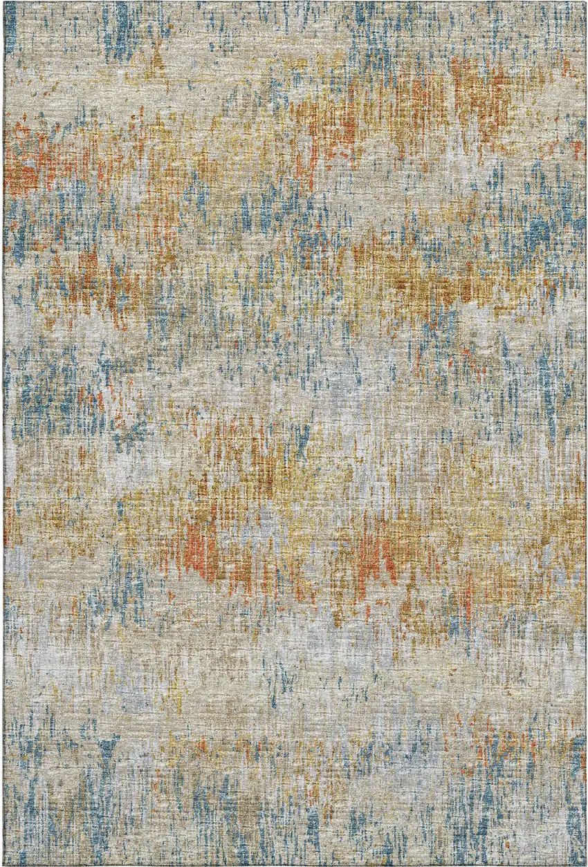 Gold Beige And Orange Abstract Washable Indoor Outdoor Area Rug Photo 1