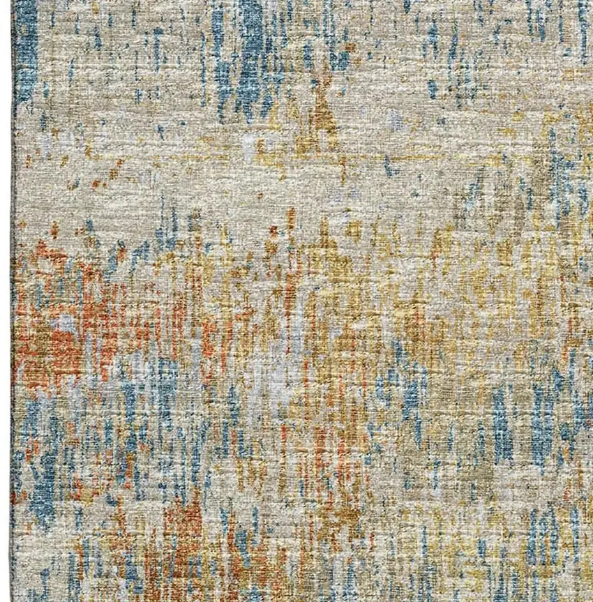 Gold Beige And Orange Abstract Washable Indoor Outdoor Area Rug Photo 5