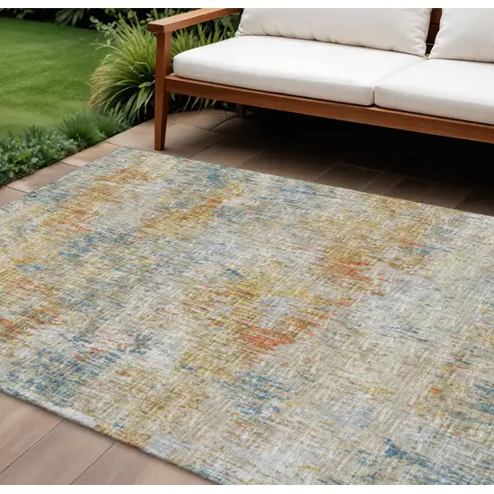 Gold Beige And Orange Abstract Washable Indoor Outdoor Area Rug Photo 2
