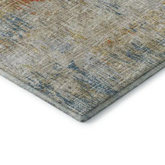 Gold Beige And Orange Abstract Washable Indoor Outdoor Area Rug Photo 3