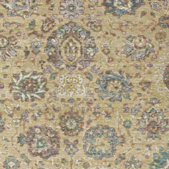 Gold Beige And Pale Aqua Floral Washable Indoor Outdoor Area Rug Photo 3