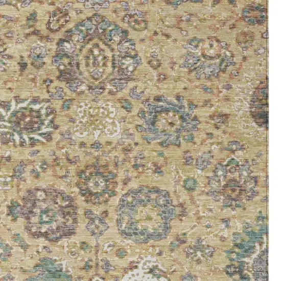 Gold Beige And Pale Aqua Floral Washable Indoor Outdoor Area Rug Photo 3