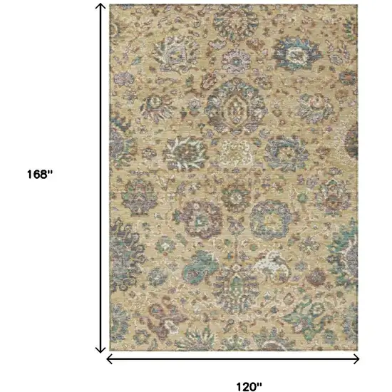 Gold Beige And Pale Aqua Floral Washable Indoor Outdoor Area Rug Photo 9