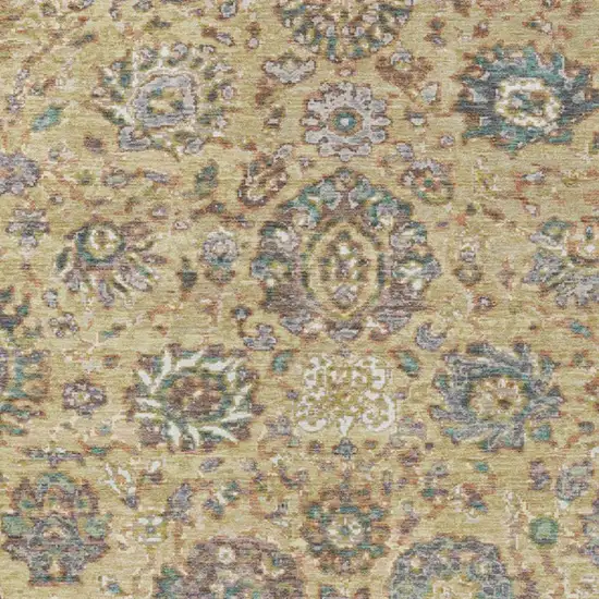 Gold Beige And Pale Aqua Floral Washable Indoor Outdoor Area Rug Photo 7