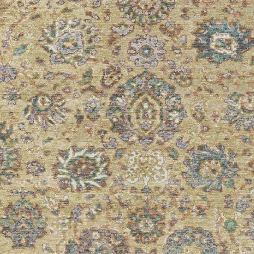 Gold Beige And Pale Aqua Floral Washable Indoor Outdoor Area Rug Photo 7
