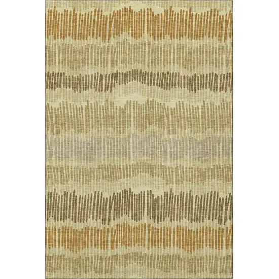 Gold Beige And Rust Striped Washable Area Rug With UV Protection Photo 4