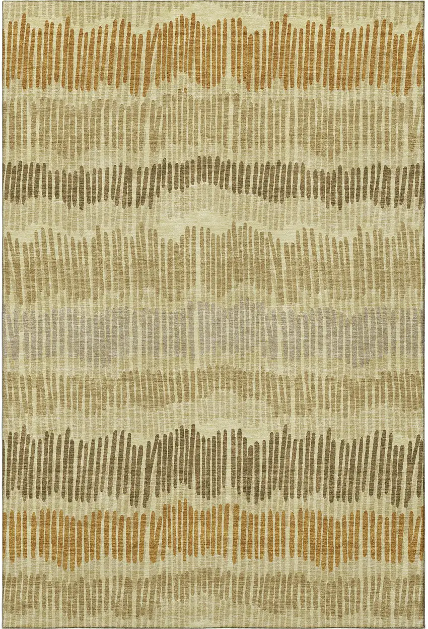 Gold Beige And Rust Striped Washable Area Rug With UV Protection Photo 4