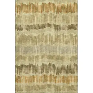 Photo of Gold Beige And Rust Striped Washable Area Rug With UV Protection