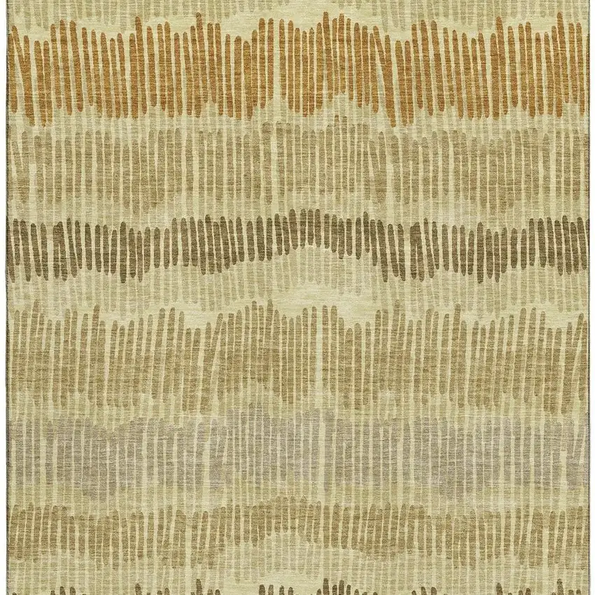 Gold Beige And Rust Striped Washable Area Rug With UV Protection Photo 4