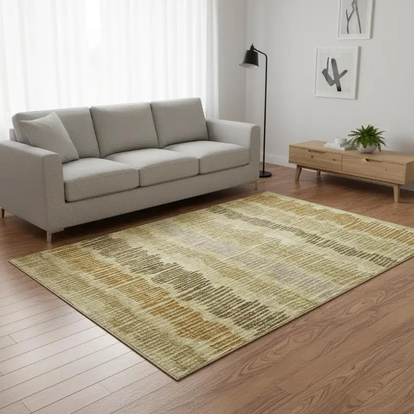 Gold Beige And Rust Striped Washable Area Rug With UV Protection Photo 2