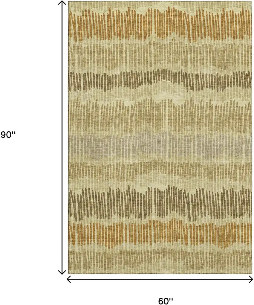 Gold Beige And Rust Striped Washable Area Rug With UV Protection Photo 9