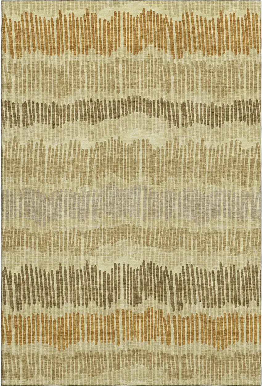 Gold Beige And Rust Striped Washable Area Rug With UV Protection Photo 1