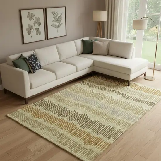 Gold Beige And Rust Striped Washable Area Rug With UV Protection Photo 1