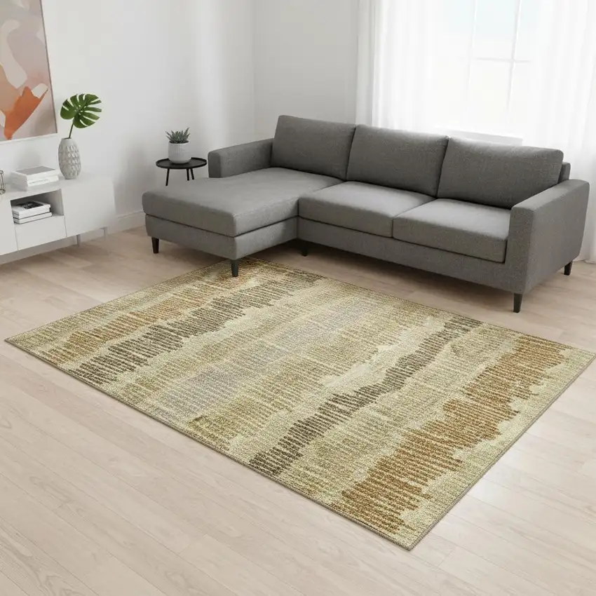 Gold Beige And Rust Striped Washable Area Rug With UV Protection Photo 2