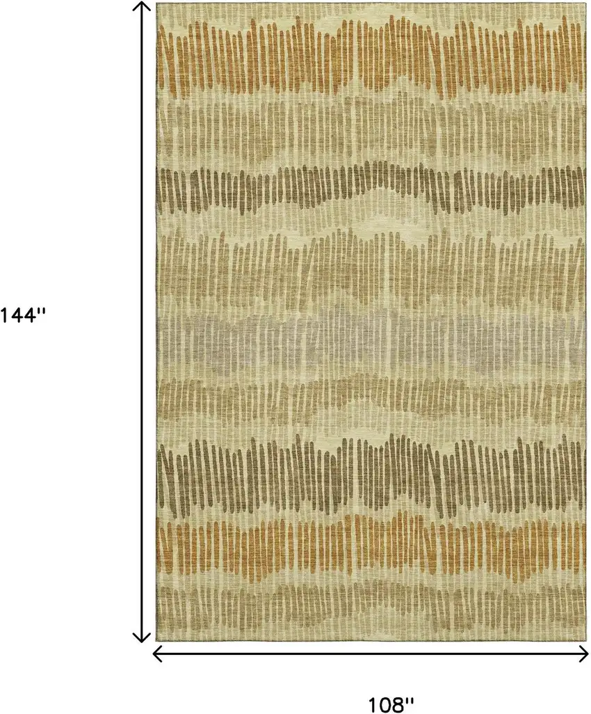 Gold Beige And Rust Striped Washable Area Rug With UV Protection Photo 9