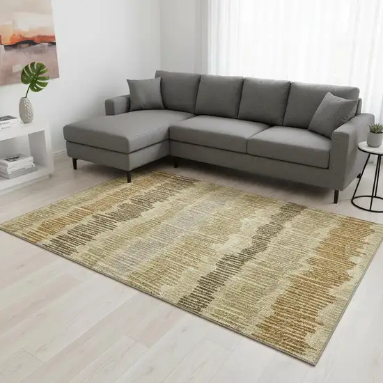 Gold Beige And Rust Striped Washable Area Rug With UV Protection Photo 2