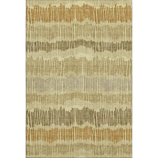 Gold Beige And Rust Striped Washable Area Rug With UV Protection Photo 1