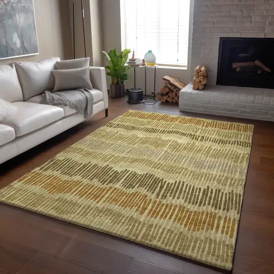 Gold Beige And Rust Striped Washable Area Rug With UV Protection Photo 6
