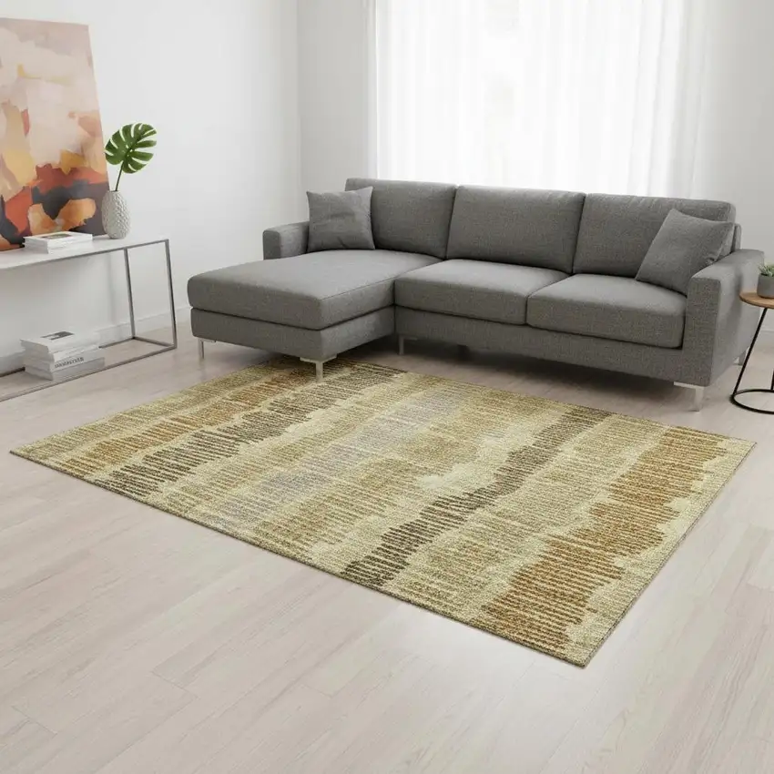 Gold Beige And Rust Striped Washable Area Rug With UV Protection Photo 2