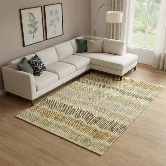 Gold Beige And Rust Striped Washable Area Rug With UV Protection Photo 1