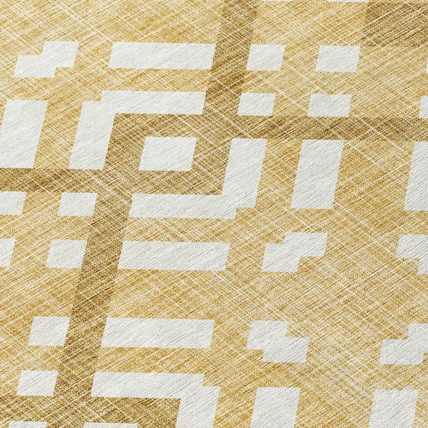 Gold Beige And Tan Geometric Washable Indoor Outdoor Area Rug Photo 5
